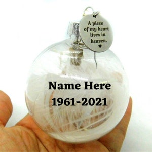 Memorial Christmas Tree Urn Ornament - for Human & Pet Ashes - Angel Wing Feather - A Piece of My Heart is in Heaven - Fillable