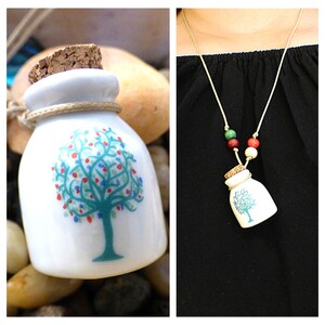 Cremation Mini Urn Necklace Jewelry - Tree of Life Ceramic - Christmas Ornament Wide