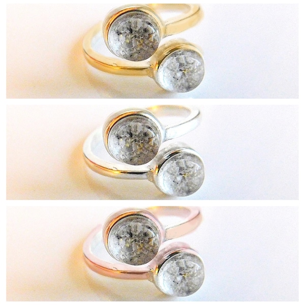 Double Two Stone - Sterling Silver 14k White Yellow Rose Gold Ash Urn Ring - Cremation Jewelry - Pet - Raw stone