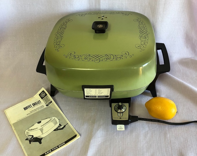 Vintage Electric Skillet, General Electric, 1970's Avocado Green Electric Skillet, Electric