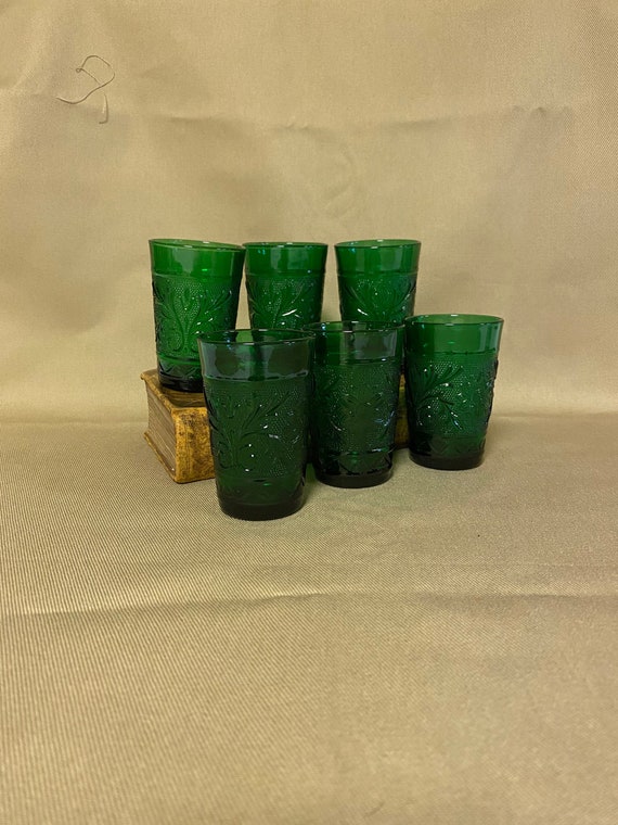 Vintage Forest Green Juice Glasses, Depression Glass, Set of 6, Vintage  Kitchen, 5 Ounce, Sandwich Pattern, Anchor Hocking, Pressed Glass 