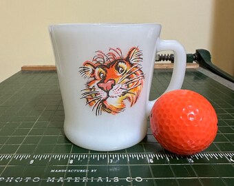 Vintage Exxon Tiger Mug, Esso Tiger, Milk Glass Coffee Cup, Fire