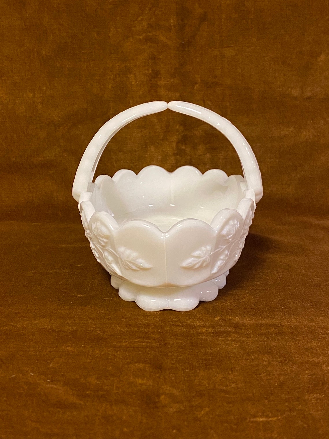 Westmoreland Milk Glass Basket With Handle Grape and Vine Etsy