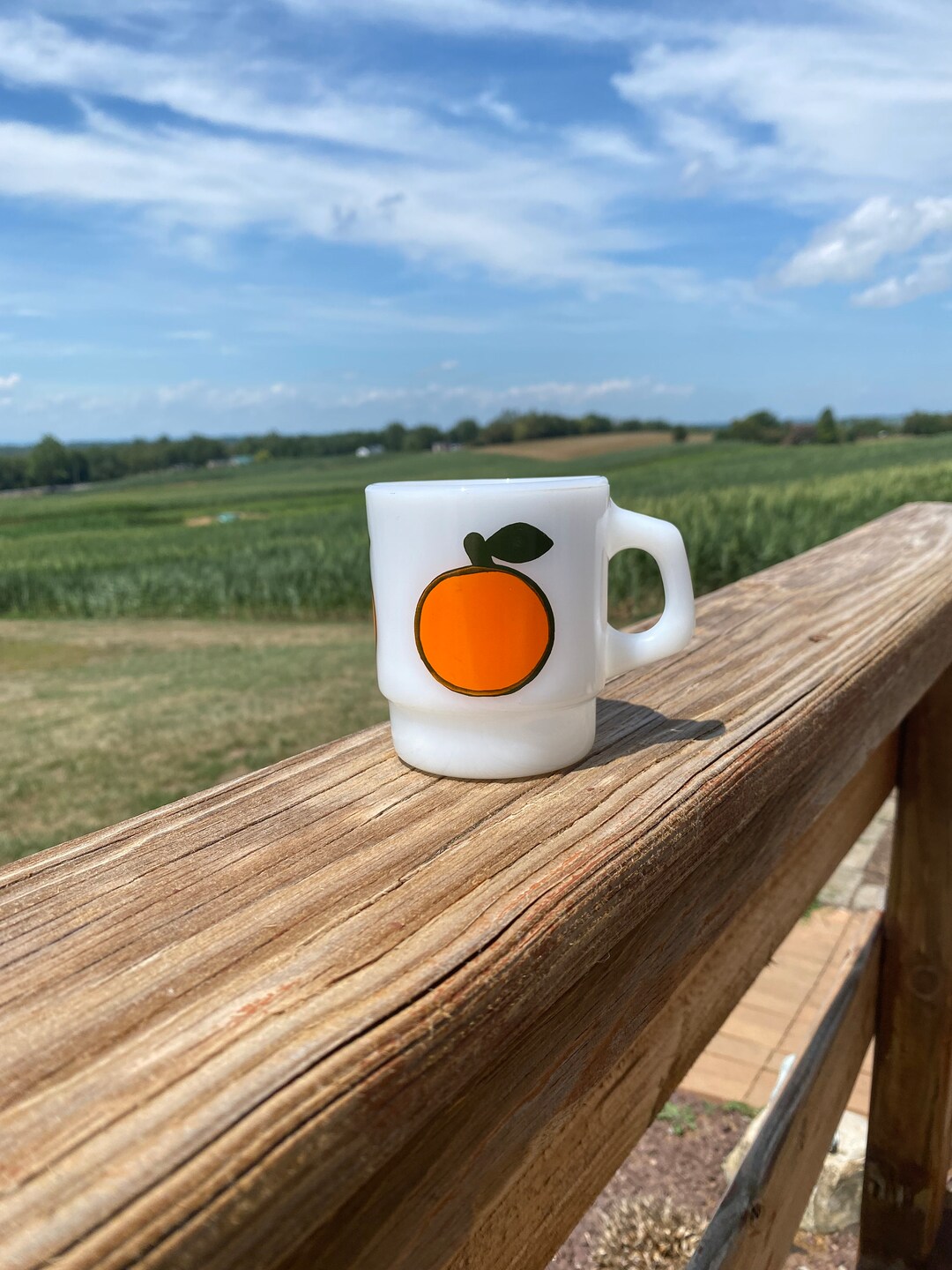 Vintage Fireking Fruit Mug MCM Milk Glass Made in USA Etsy