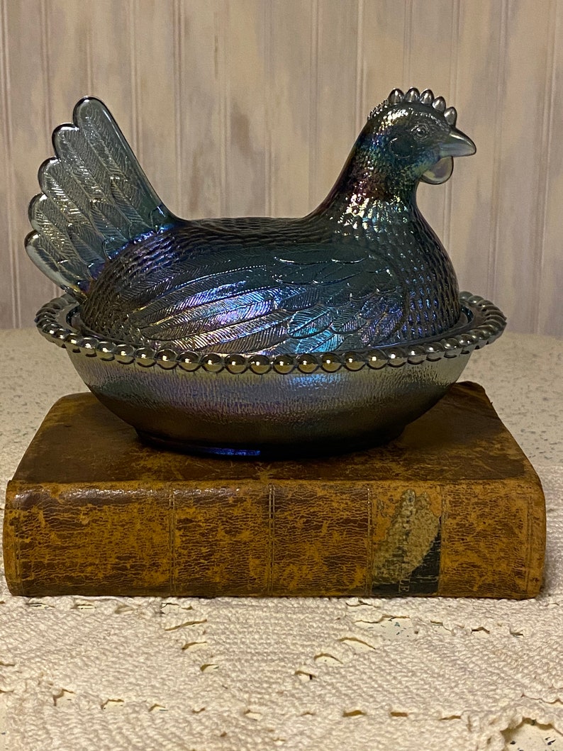 Iridescent Blue Hen on Nest Vintage Hen on Nest Pressed Etsy