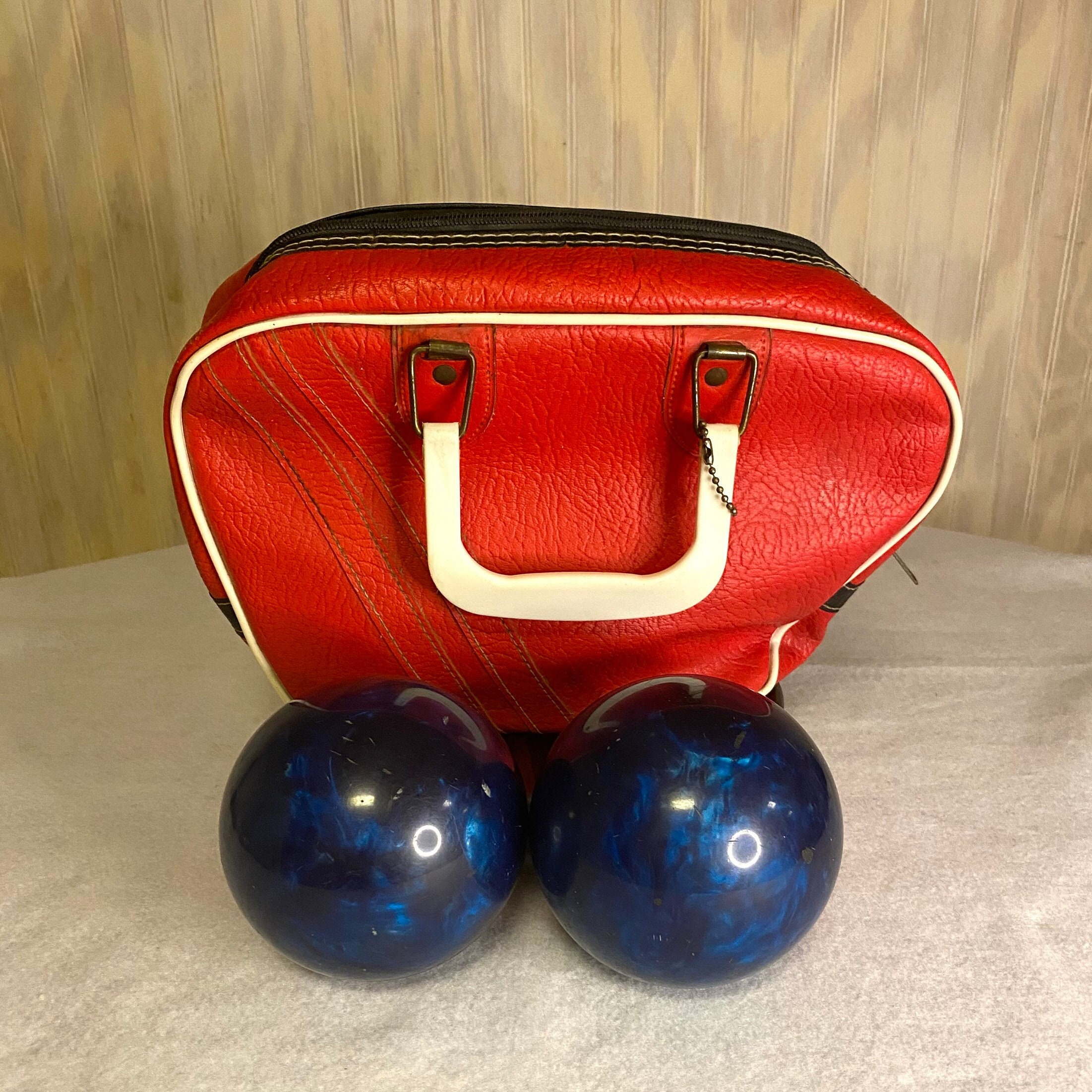 Vintage Triple Duckpin Bowling Ball Bag W/ Bowling Balls Included #606064