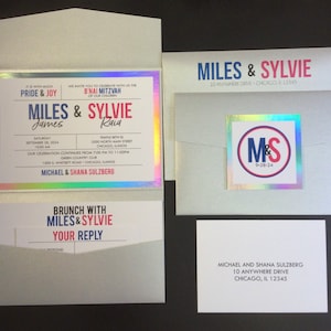 Silver Pocketfold with holographic layer - B&#39;Nai/B&#39;Not/Bar/Bat Mitzvah Invitation