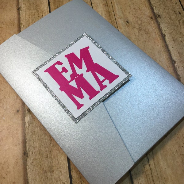 Silver Pocketfold with silver Glitter - Bat Mitzvah Invitation