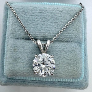 Diamond Solitaire Necklace, Lab Grown Diamond Solitaire Pendant, 14K White Gold Round Diamond Necklace, Single Diamond Necklace