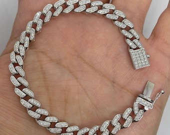 1.90 Carat Diamond Cuban Link Bracelet, 14K White Gold Diamond Bracelet