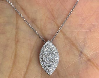 Genuine Marquise Shape Diamond Necklace, 14K White Gold Marquise Diamond Necklace