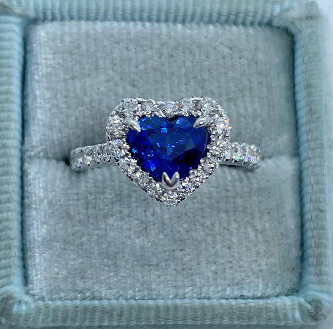 Blue Sapphire Ring Heart Shape Blue Sapphire and Diamond Ring Sapphire Heart Ring Sapphire Engagement Ring Promise Ring 18K White Gold Etsy