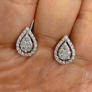 Pear Diamond Earrings, Pear Diamond Studs, Pear Diamond Stud Earrings, Pear Halo Earrings, Pear Shape Diamond Earrings White Gold 14K