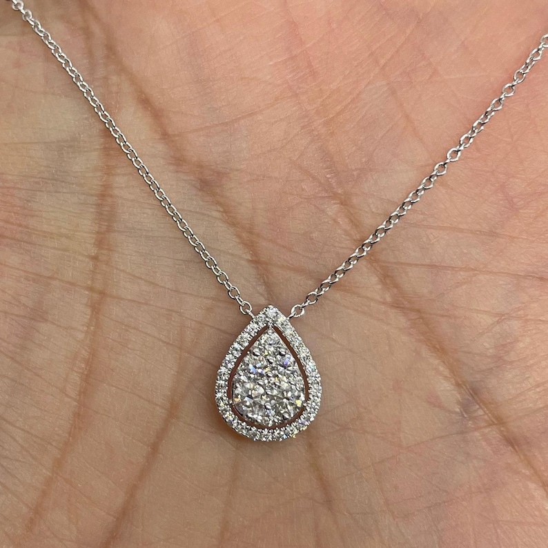 Pear Shaped Pendant, 18K White Gold Tear Drop Diamond Necklace, Diamond