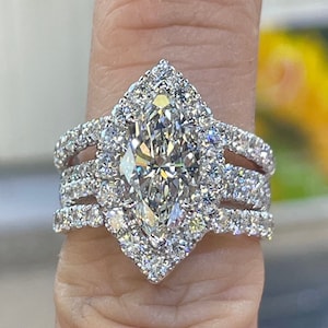 Marquise Diamond Ring, IGI Certified Lab Grown Marquise Cut Diamond Ring, Marquise Halo Ring 18K White Gold