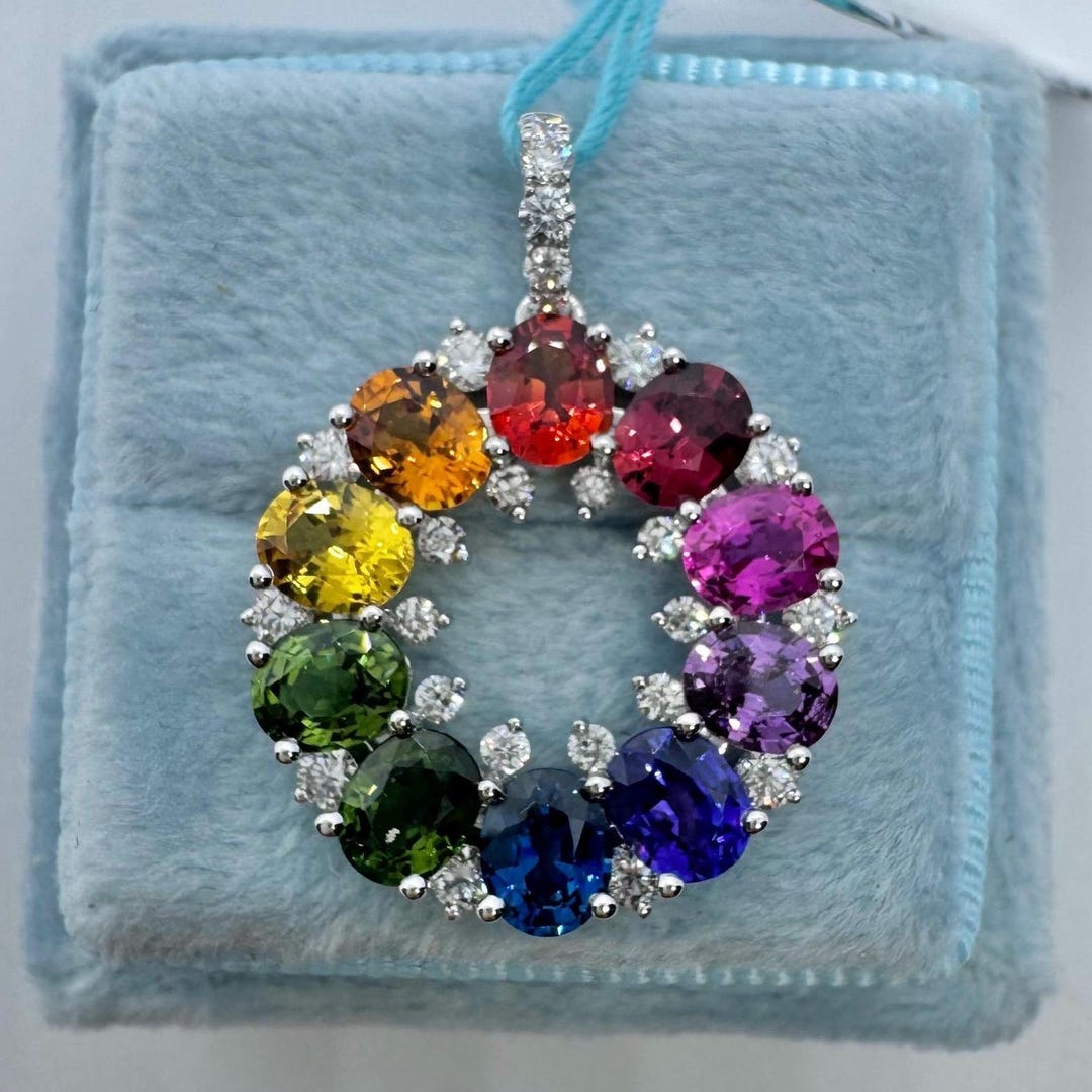 Rainbow Sapphire Large Pill Pendant Necklace main image 0