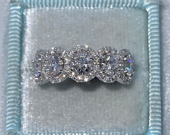 14K White Gold Round Diamond Halo Anniversary Band Ring