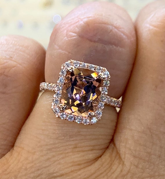 Cushion cut morganite rose gold ring store