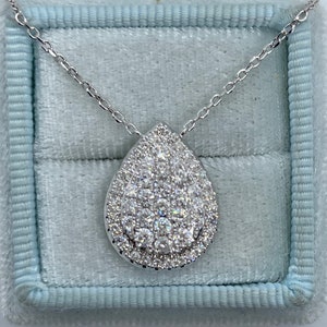 Pear Diamond Necklace, Pear Shape Diamond Necklace, Pear Necklace, Pear Diamond Pendant 14K White Gold