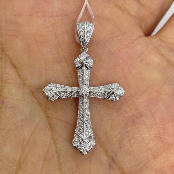 Diamond Cross Pendant 18K White Gold, Cross Diamond Pendant, Diamond Cross Necklace, Art Deco Cross Necklace, Cross Pendant Diamond Unisex