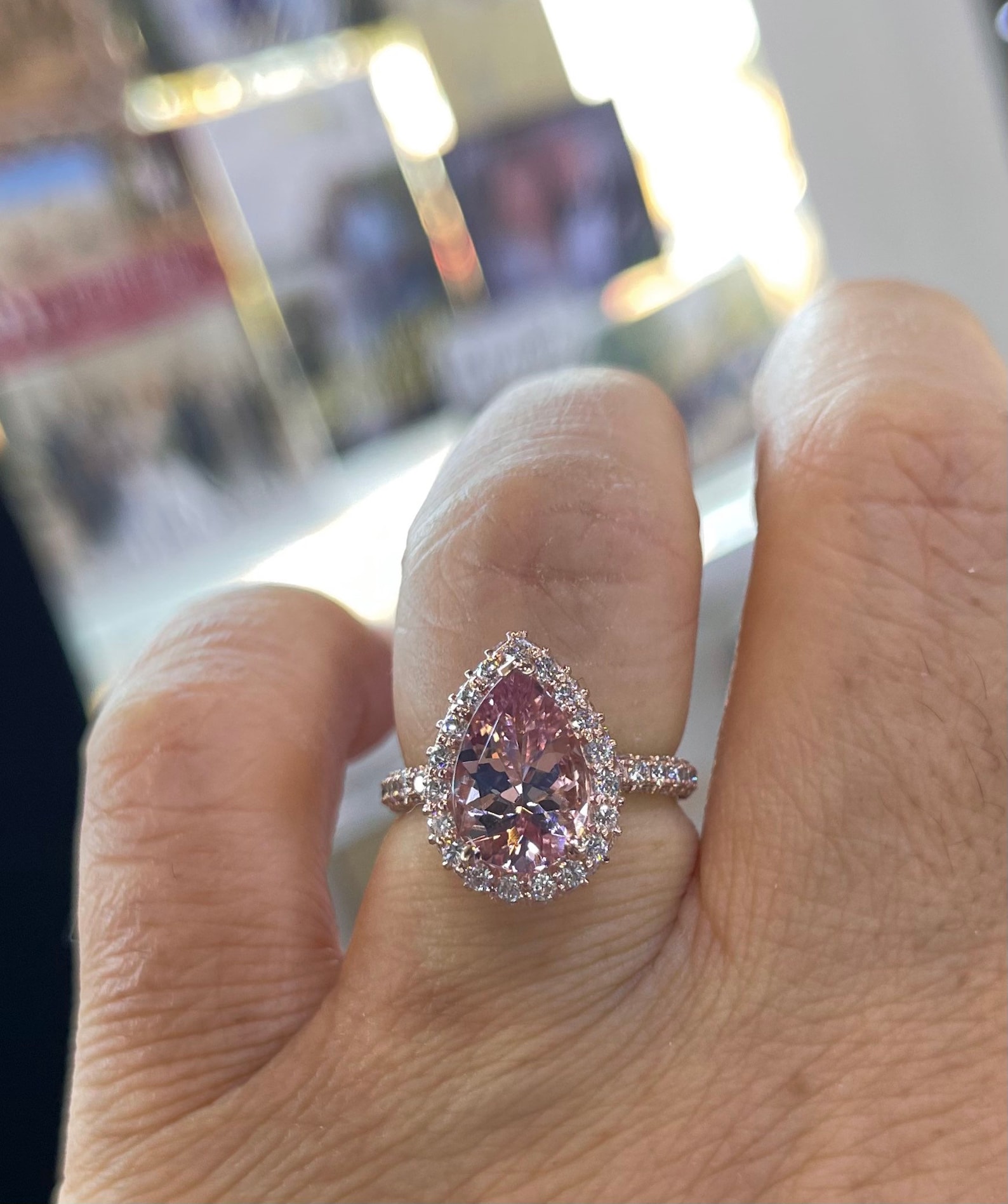 Pear Morganite Diamond Halo Ring, 14K Rose Gold Engagement Ring - Etsy