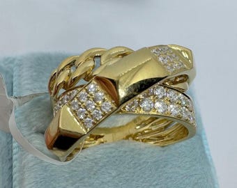 Multirow Diamond Ring, Diamond Crossover Ring, 18K Yellow Gold Crisscross Diamond Band, Diamond Fashion Ring