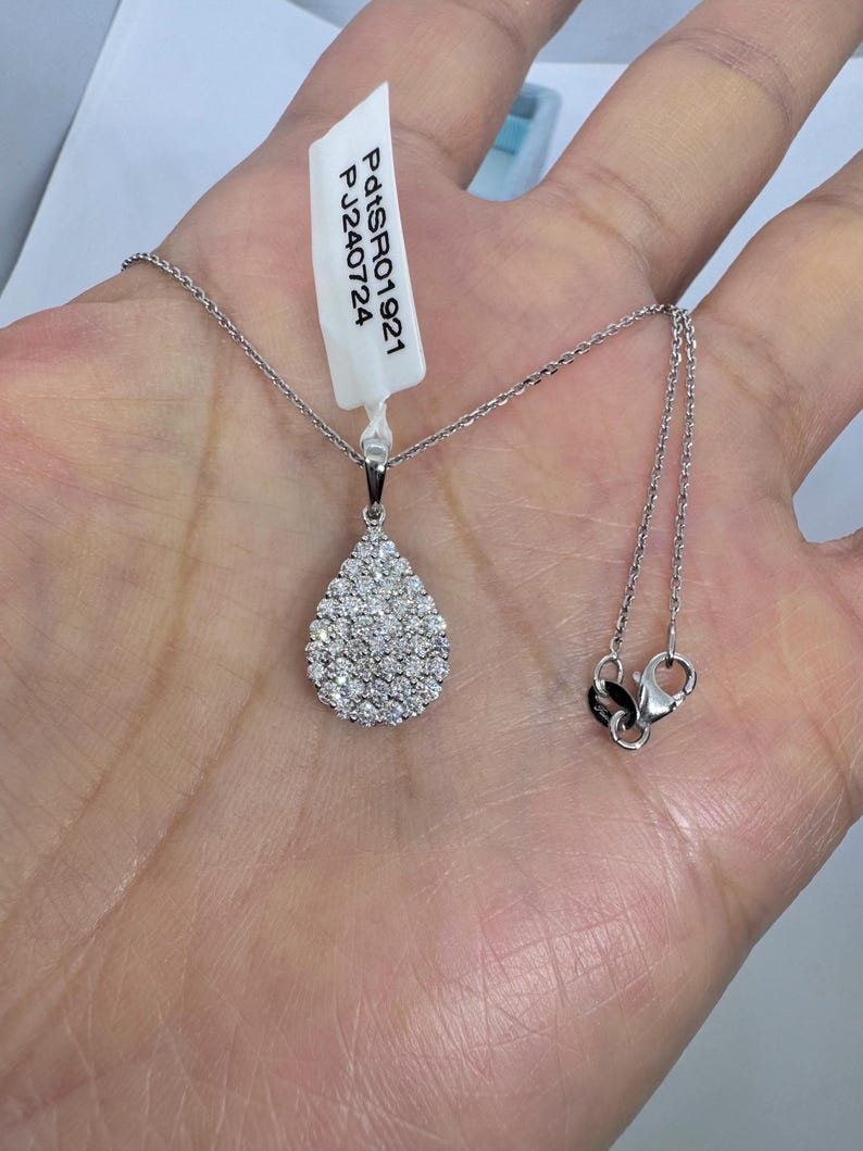 Pear Diamond Pendant, Pear Shape Diamond Necklace 14K White Gold