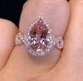 Pear Morganite Ring, 14K Rose Gold Pear Cut Morganite Engagement Ring, Pear Halo Diamond Ring Twist Band Art Deco Antique