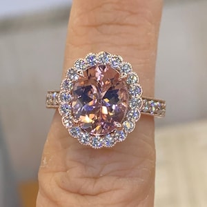 Beautiful Morganite Ring, Genuine Morganite Diamond Engagement Ring, 14K Rose Gold Morganite Wedding Ring Art Deco Antique