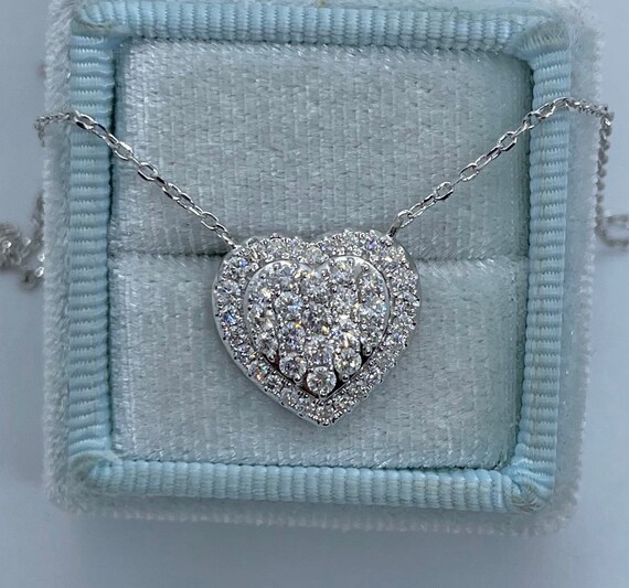 Heart Diamond Necklace Diamond Heart Necklace 14k White Gold Etsy