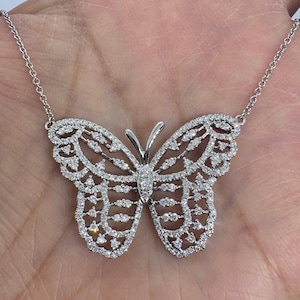 Butterfly Necklace, Butterfly Charm Pendant Chain, Birthday Gift, Butterfly Diamond Pendant 18K White Gold