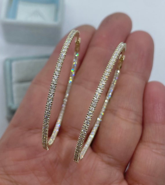 AFJ Diamond Collection - Thin Diamond Hoop Earrings, 18k White Gold – AF  Jewelers