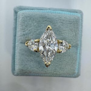 Marquise Lab Grown Diamond, Lab Grown Marquise Diamond Engagement Ring, Marquise Three Stone Ring image 9