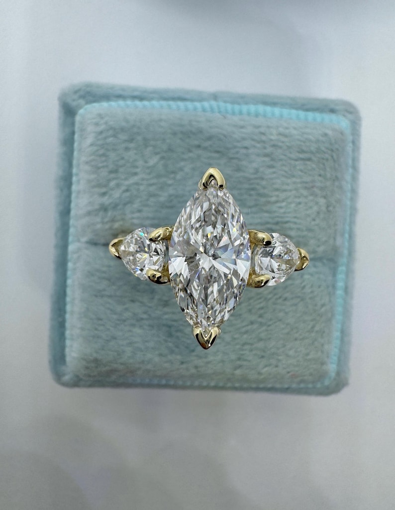 Marquise Lab Grown Diamond, Lab Grown Marquise Diamond Engagement Ring, Marquise Three Stone Ring image 9