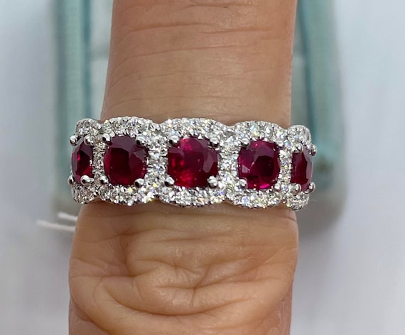 Ruby Diamond Band Ruby and Diamond Wedding Band 18K White Gold Ruby Diamond Ring Art Deco Antique Anniversary Band Etsy