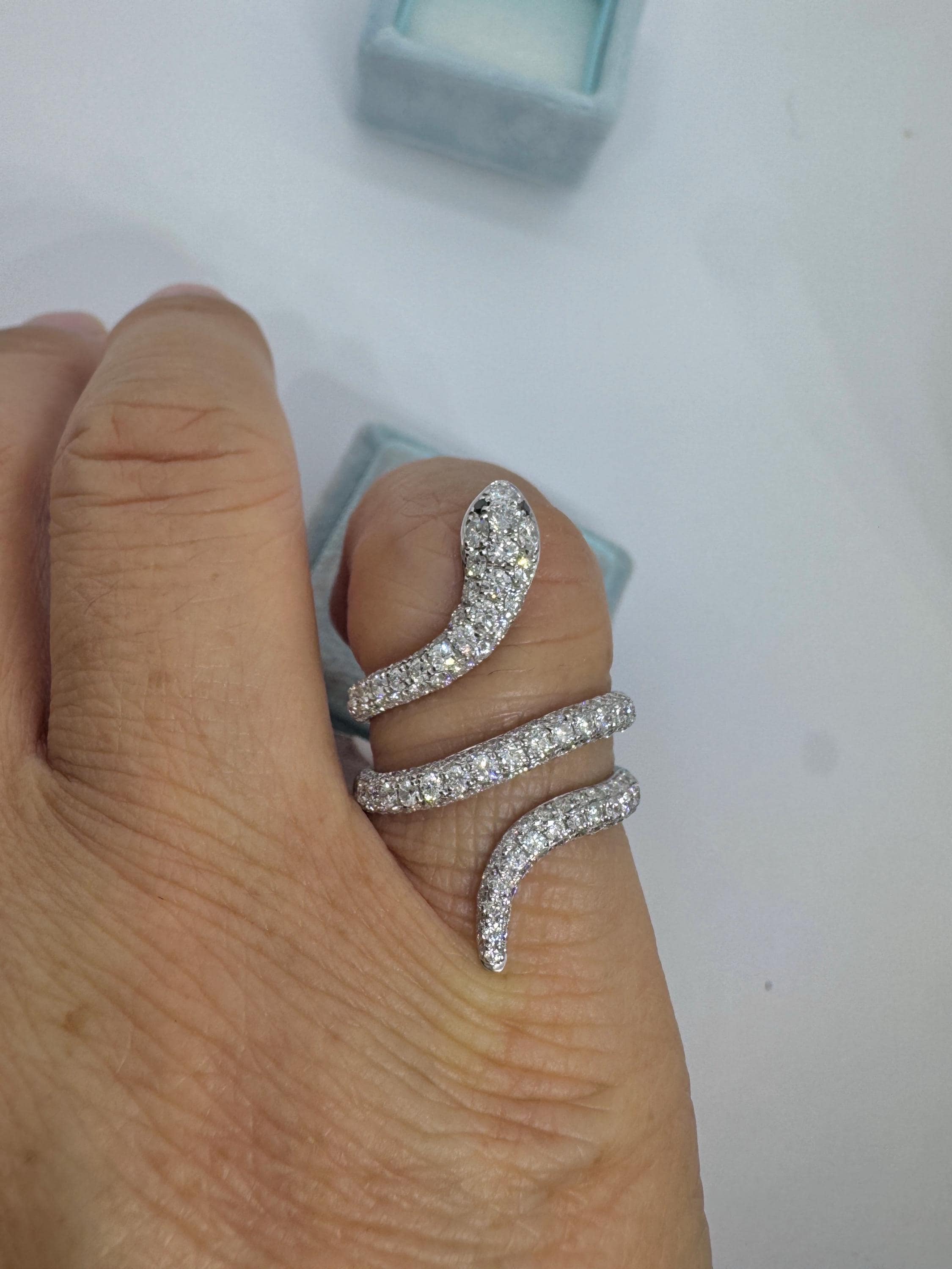 Snake Diamond Ring, Diamond Snake Ring, 18K White Gold Pave