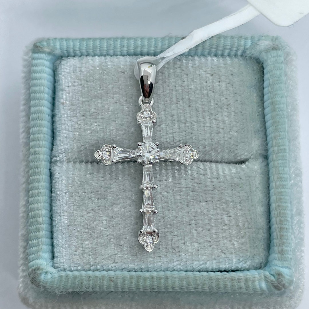 Diamond Cross Pendant, Baguette and Round Diamond Cross