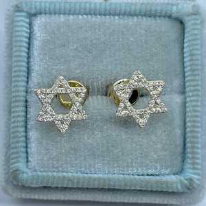 Diamond Star of David Earring, Dainty Star of David Stud Earrings, 14K Gold Diamond Star of David Earrings