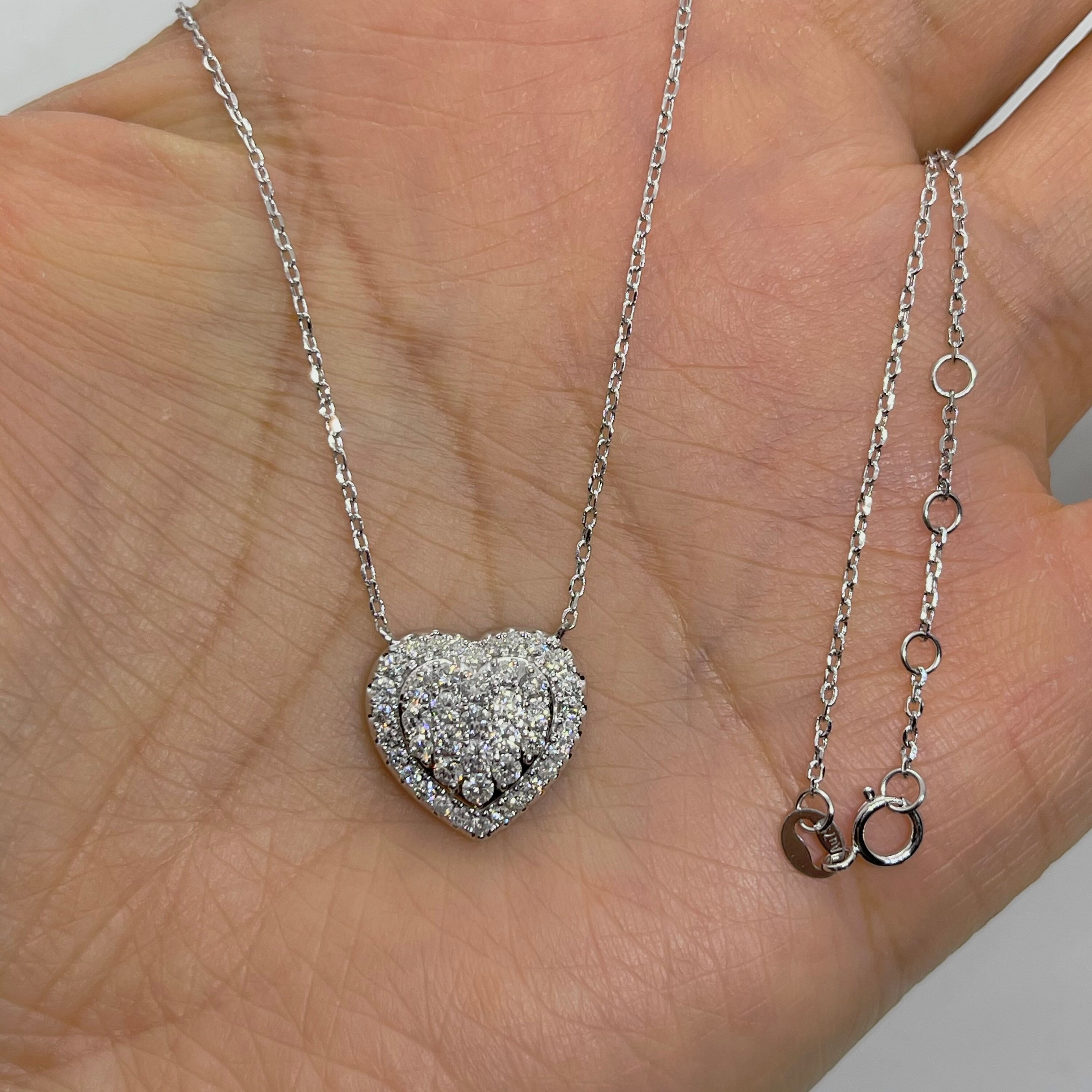 Heart Diamond Necklace Diamond Heart Necklace 14K White Gold Etsy