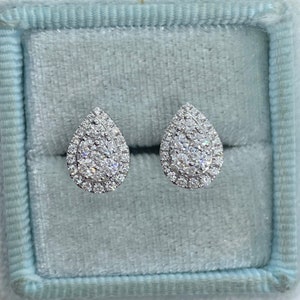 Pear Diamond Earrings, Pear Halo Earrings, Pear Shape Diamond Earrings White Gold 18K Fine Quality