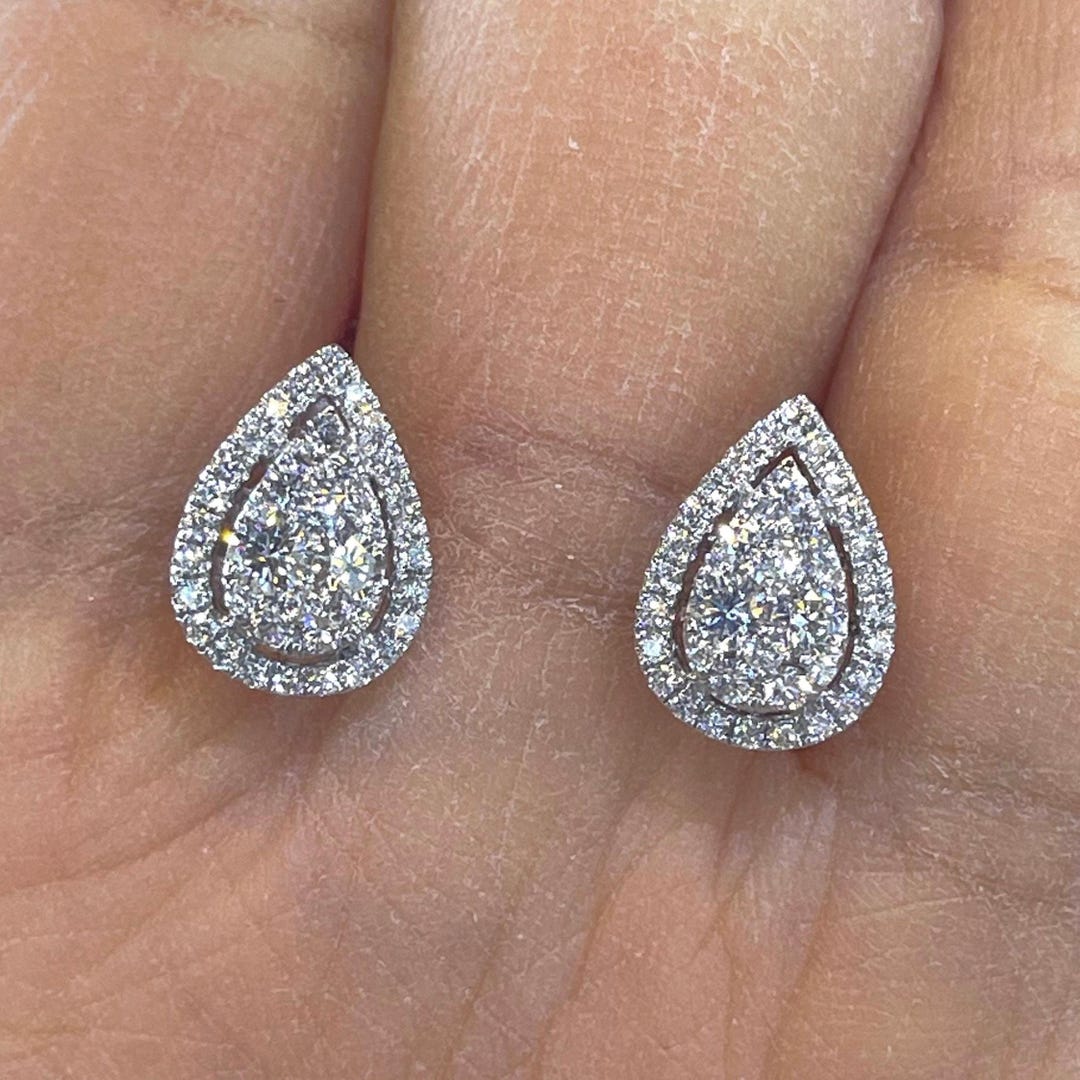 Pear Shaped Lab Diamond Stud Earrings New 18k white gold engagement ring Teardrop and studs earrings Jewelry Set display picture 1