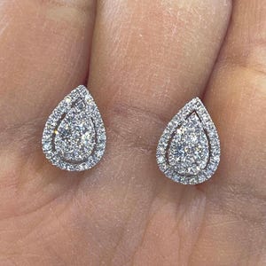 Pear Diamond Earrings, Pear Diamond Stud Earrings, Pear Halo Diamond Studs, Pear Shaped Diamond Earrings, Tear Drop Diamond Earrings 18K