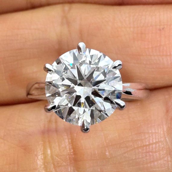 Certified Round Solitaire Ring, 3 CT Round Diamond Solitaire Ring, Lab Grown Round Engagement Ring VVS E Color