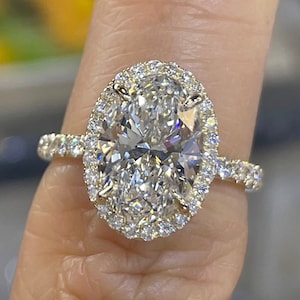 Oval Diamond Ring, Oval Shape Halo Lab Grown Diamond Engagement Ring, 14K Yellow Gold Oval Diamond Wedding Ring Promise Ring