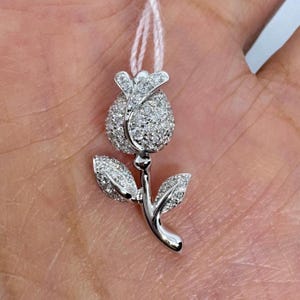 Diamond Rose Pendant, Rose Diamond Necklace, 18K White Gold Pendant Necklace