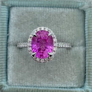 Pink Sapphire Ring, Pink Sapphire Engagement Ring, Lab Created Pink 18K White Gold Pink Ring Right Hand Ring Statement Ring Art Deco Antique