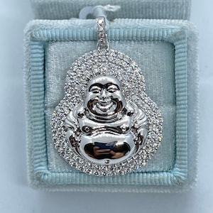 Happy Buddha Necklace, Diamond Buddha Pendant, 18K Gold Laughing Buddha Pendant Genuine Diamonds