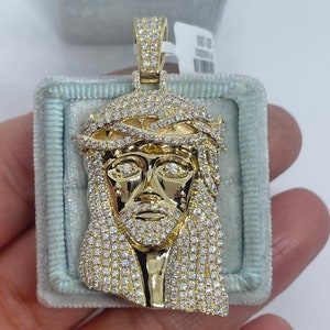 Diamond Jesus Pendant, 18K Yellow Gold Diamond Jesus Pendant Gold, Solid Gold Jesus Head Pendant 2.80 Carats Natural Diamonds