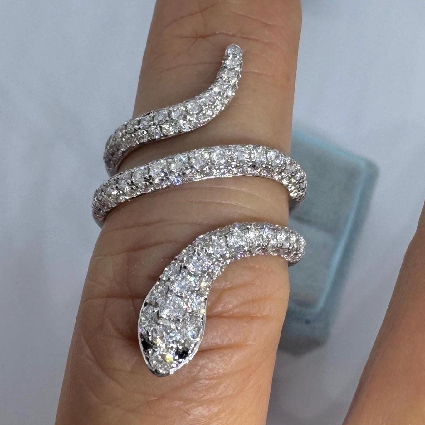 Snake Diamond Ring, Diamond Snake Ring, 18K White Gold Pave