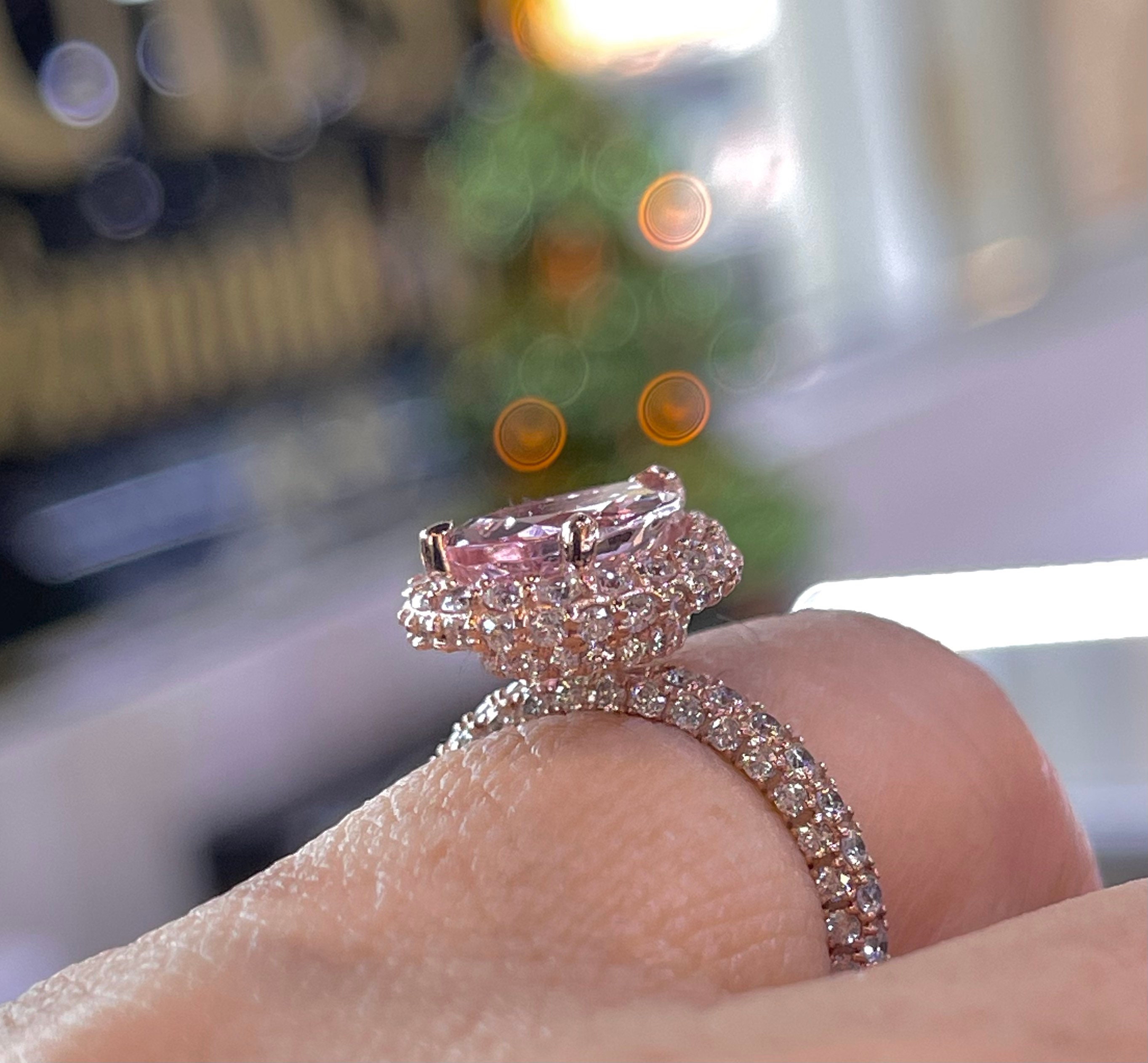 Pear Morganite Diamond Halo Ring, 14K Rose Gold Engagement Ring - Etsy